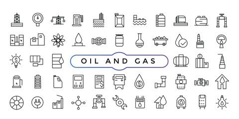 Set of oil and gas industry Icons. Simple line art style icons pack. Thin line web icon set.