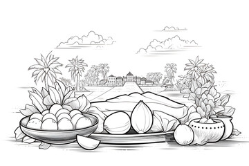 Ugadi Festival Black and White Illustration