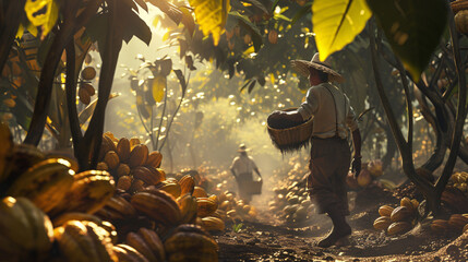 A Farmer on a Cocoa Plantation Harvest