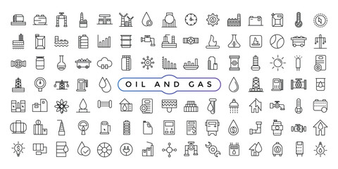 Fototapeta na wymiar Set of oil and gas industry Icons. Simple line art style icons pack. Thin line web icon set.