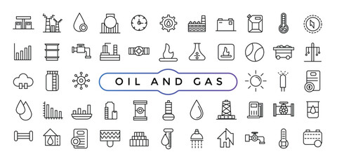Set of oil and gas industry Icons. Simple line art style icons pack. Thin line web icon set.