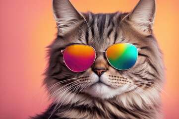 Stylish Tabby Cat Sunglasses on a Pastel Background