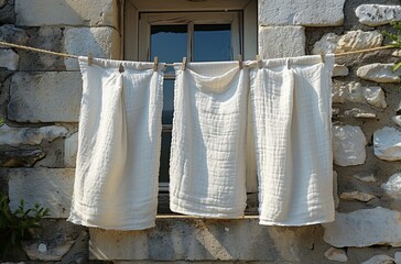  linen drying on a rope