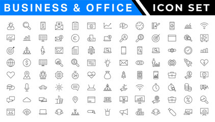 Business andoffice web icons in line style. Money, bank, contact, infographic. Icon collection. Vector illustration