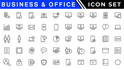 Business and Finance web icons in line style. Money, bank, contact, infographic. Icon collection. Vector illustration