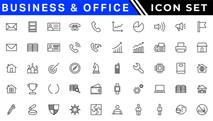 Business and Finance web icons in line style. Money, bank, contact, infographic. Icon collection. Vector illustration