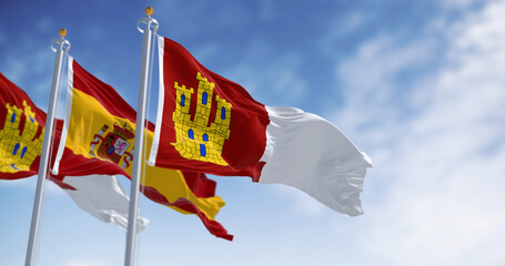 Close-up of Castilla La Mancha flag waving