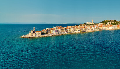 Piran, city ​​in Slovenia, aerial view, peninsula