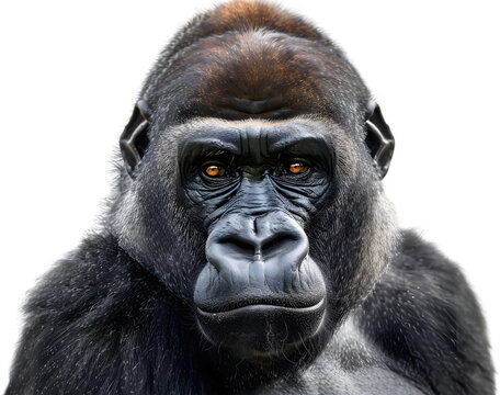 Portrait of a gorilla. Cute ape on transparent background.
