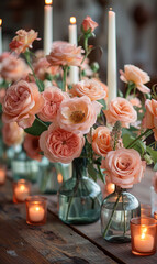 Fototapeta premium candles and flowers on table