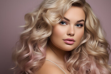 Fototapeta premium Beautiful plus size woman with wavy strawberry blond hair