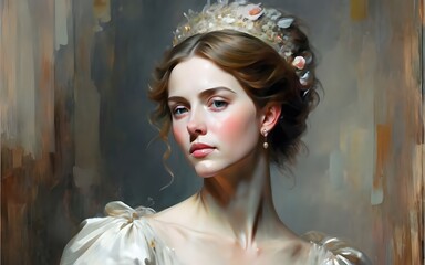 a portrait of a beautiful woman using oil techniques that evoke classical artistry