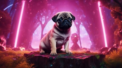 dog on the stage highly intricately detailed photograph of  Very cute sad looking pug puppy on a tree stump   