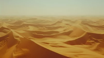Fotobehang Desert landscape with sand dunes and warm sun heat, Generative AI © Azmee