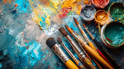 Fototapeta premium A creative workspace with art supplies