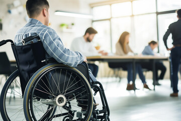 a wheelchairbound professional in a meeting with ablebodied peers
