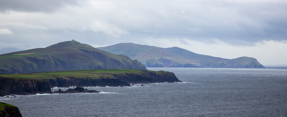 Typical Irish landscape on a cloudy day during Slea Head Drive  in the Dingle peninsula in County...