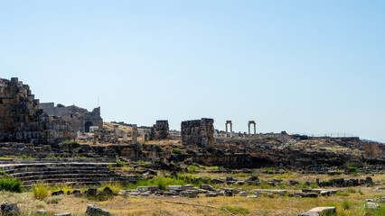 Part of archeological site of ancient city Hierapolis or Holy City near of Pamukkale or Cotton Castle. Phrygian cult center