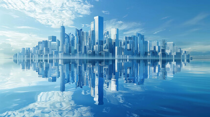 A large city background with blue reflections.