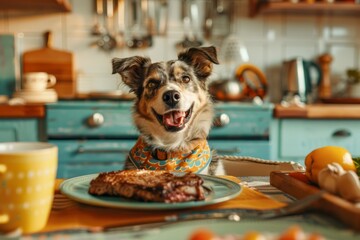 Dog Sitting at Table With Plate of Food