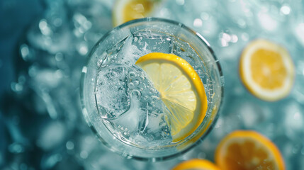 Alcoholic Gin Tonic Drink with Ice and Lemon.