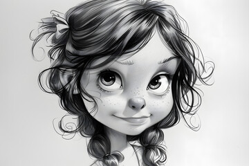 Funny Girl. Pencil Drawing Caricature - Sketch
