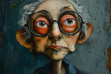 Expressive and Funny Old Woman. Modern Art, Oil Painting