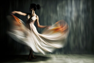 dancer twirling with dress fanning out in blur