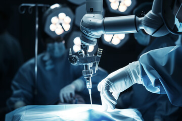 sterile robot assisting with endoscopic surgery - obrazy, fototapety, plakaty