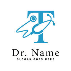 Letter T Stethoscope Logo. Alphabet T Doctor Business Icon