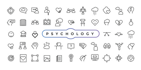 Psychology and mental health line icon set. Simple line art style icons pack. Thin line web icon set.