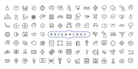 Fototapeta na wymiar Psychology and mental health line icon set. Simple line art style icons pack. Thin line web icon set.