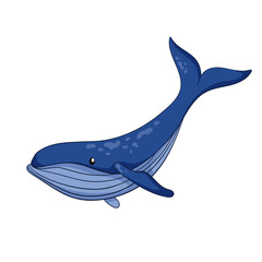 Whale cartoon illustration in flat style. Undersea animal life. Vector illustration isolated on a white background.