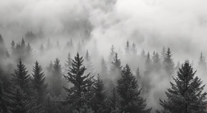 forest in misty mountains footage