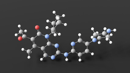 palbociclib molecular structure, antineoplastic agents, ball and stick 3d model, structural chemical formula with colored atoms