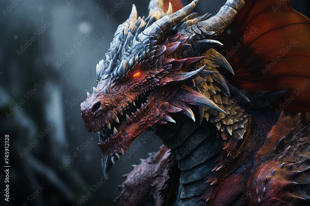 Wall mural digital generative ai collage picture of dangerous dragon with powerful magical powers