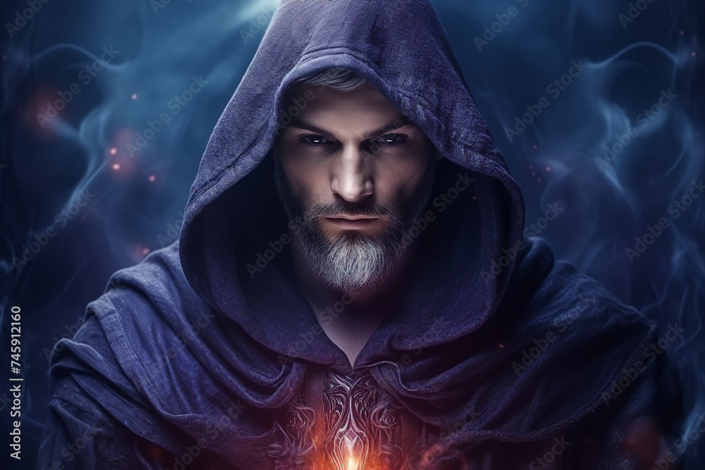 Wall mural digital generative ai collage image of wise wizard doing ritual spell