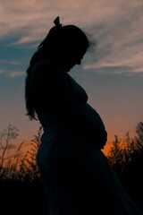 Silueta de mujer embarazada durante el atardecer