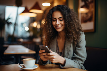 Generative AI photo of young business person working in cafe