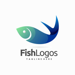 blue fish gradient logo, fish blue gradient logo