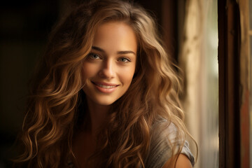 Fototapeta premium AI generated portrait of a beautiful lovely gorgeous smiling woman