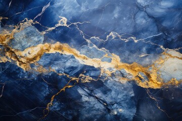 Blue marble background natural marble texture. Glossy granite slab gold inserts