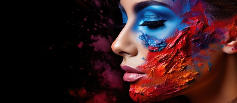 Creative Woman Adorned with Vibrant Face Paint Demonstrating Visage Artist's Craft