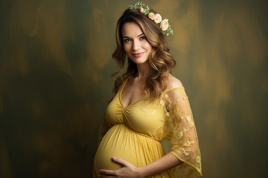 Beautiful pregnant woman enjoying her pregnancy anticipating child born Generative AI image
