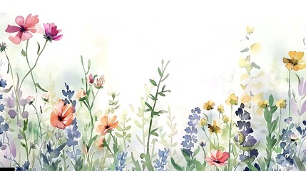 Beautiful floral set with watercolor hand drawn summer wild field flowers. Stock illustration. Clip art. Generative Ai