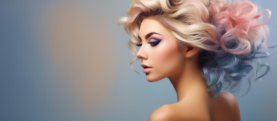Fototapeta premium Modern Beauty: Woman Embracing Individuality with Pink Hair and Mesmerizing Blue Eyes
