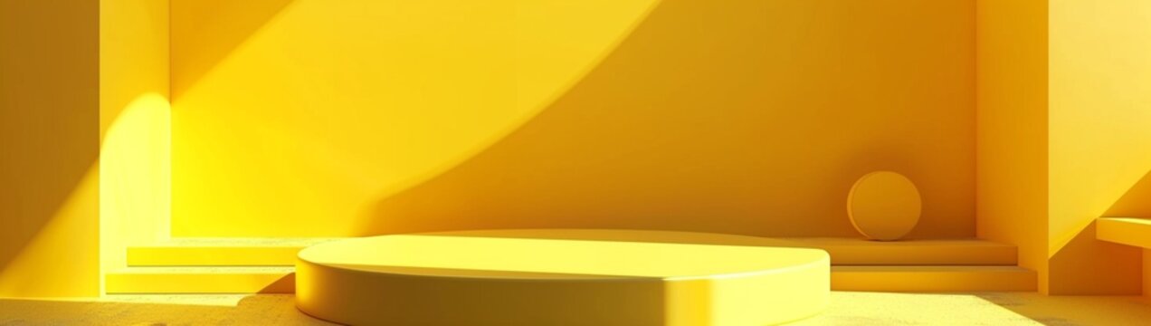 A 3D Render Featuring An Abstract Yellow Composition With A Podium. 