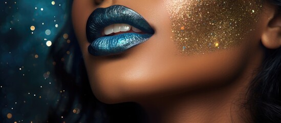 Captivating Beauty: Indian Model with Blue and Gold Glitter Makeup Accentuating Her Features