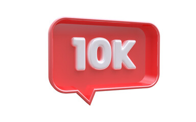 PNG 10k followers red number subscribe icon 3d rendering 
