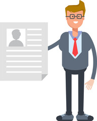 Office Worker Character Holding Job Application Document
